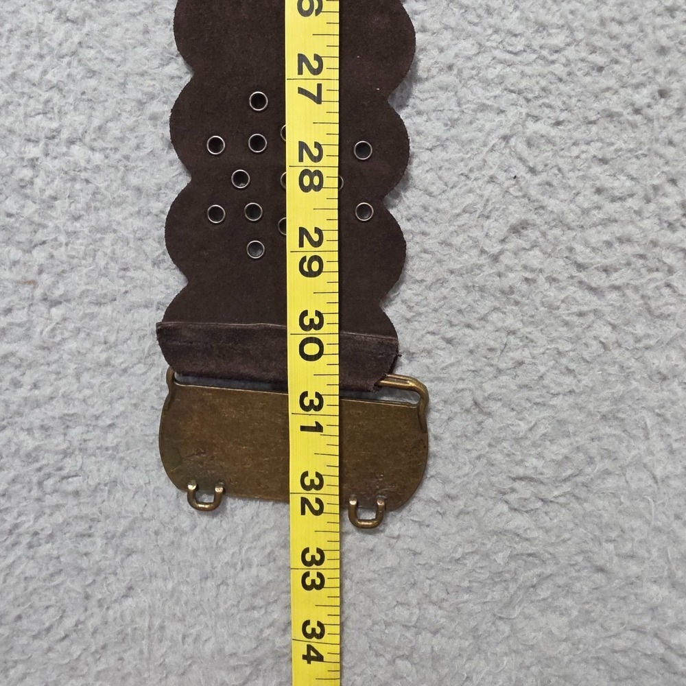 Vintage Womens Brown Suede Boho Belt Winged Bronze Buckle Size 30-32" - Picture 7 of 7
